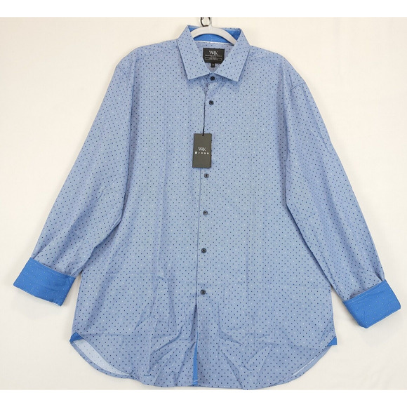 WRK Work Rest Karma Geo Dot Dress Shirt 4 Way Stretch Flip Cuff Men 18 Blue - Picture 2 of 13